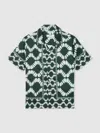 Reiss Green Abstract Print Cuban Collar Shirt