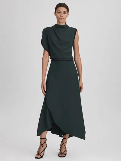 Reiss Green Asymmetric Contrast Trim Cropped Top In Gray