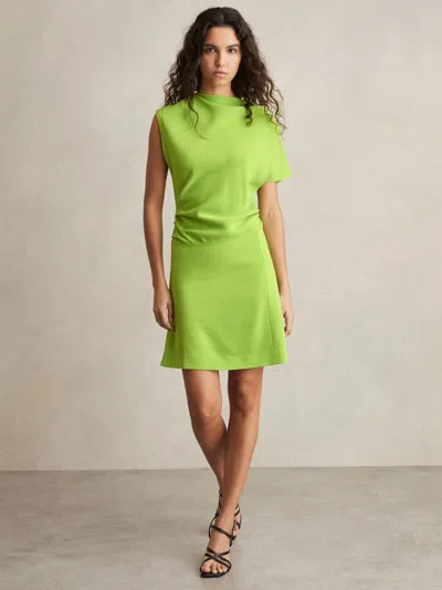Reiss Green Asymmetric Ruched Mini Dress