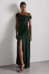 Reiss Atelier Gathered Crepe-jersey Maxi Dress Viscose In Green