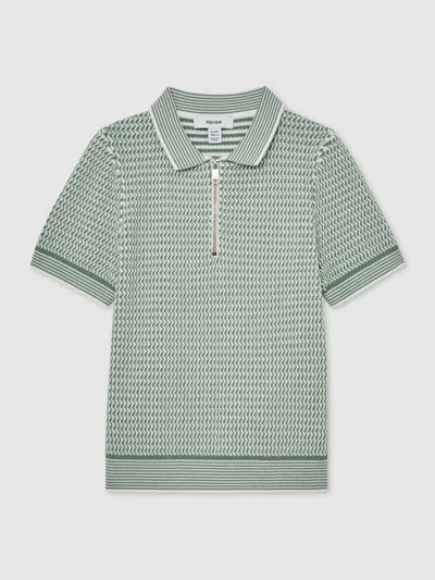 Reiss Kids'  Green Brink 13-14 Yrs Textured-knit Half-zip Polo Shirt