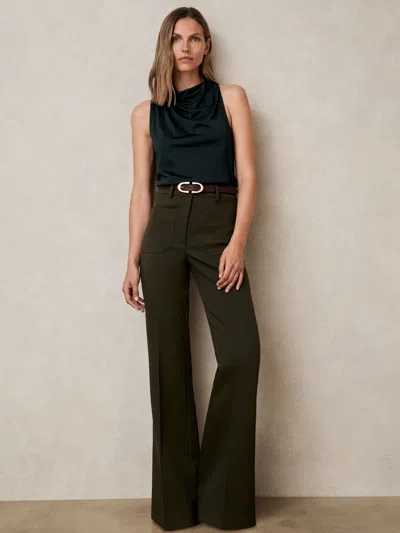Reiss Green Cotton-blend Cowl-neck Sleeveless Top In Black