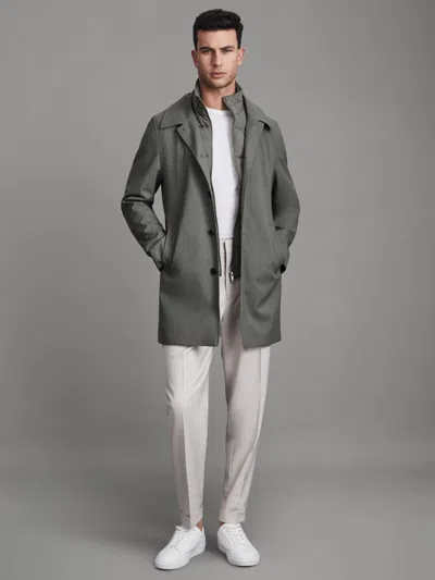 Reiss Green Jacket With Removable Funnel-neck Insert In Gray