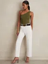 Reiss Green Lace-knit Detail One-shoulder Bodysuit In Green
