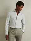 Reiss Green Linen Striped Cutaway-collar Shirt