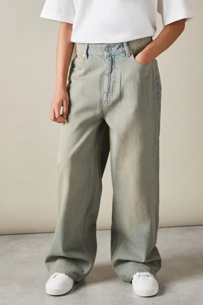 Reiss Green Lizzie Acid Wash Wide Leg Jeans