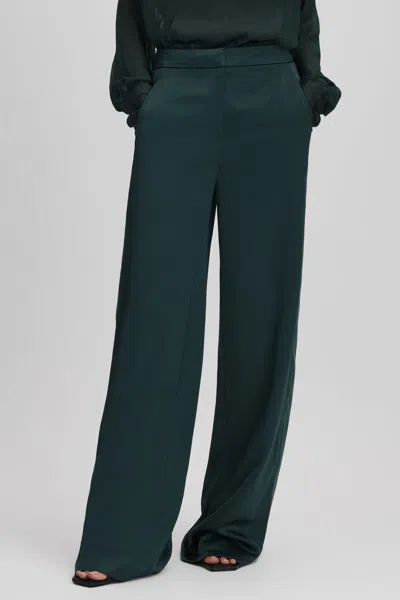 Reiss Lula Satin Wide Leg Pants In Green