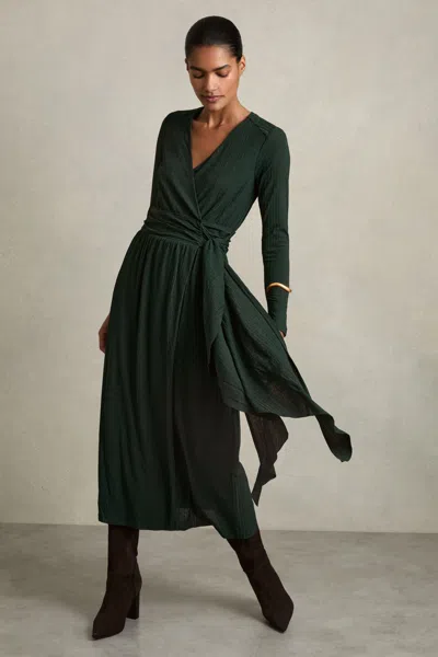 Reiss Green Jersey Wrap-tie Midi Dress