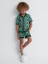Reiss Green Multi 3-9 Yrs Knitted Elasticated Waistband Shorts In Green