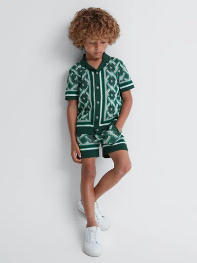 Reiss Green Multi 3-9 Yrs Knitted Elasticated Waistband Shorts