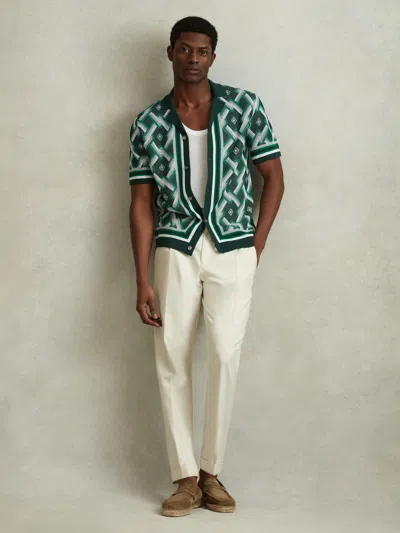 Reiss Green Multi Hyde Knitted Cuban Collar Shirt