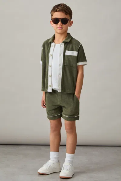 Reiss Green Multi Velour Colour-block Shorts