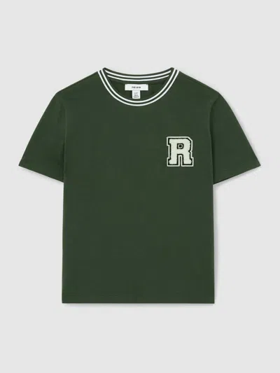 Reiss Green 13-14 Yrs Cotton Letter-patch T-shirt