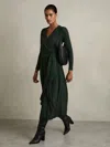 Reiss Green Petite Jersey Wrap-tie Midi Dress