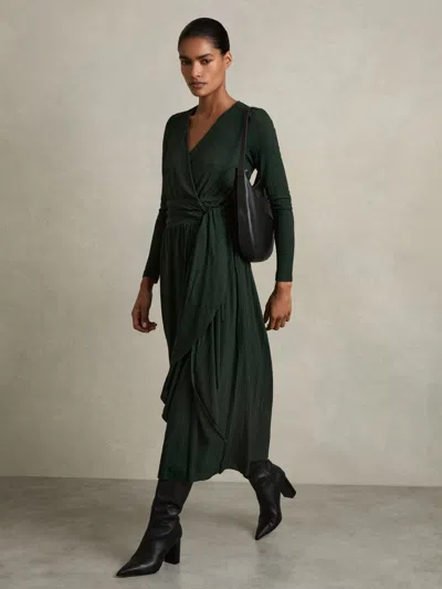Reiss Green Petite Jersey Wrap-tie Midi Dress