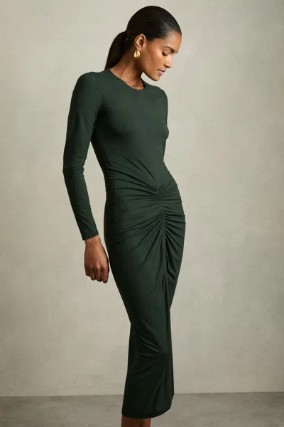 Reiss Green Petite Ruched Jersey Midi Dress
