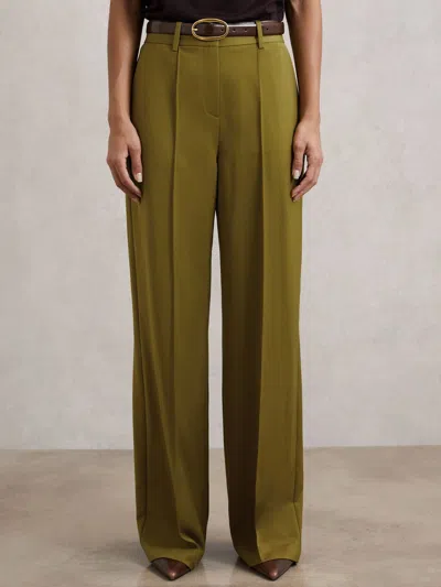 Reiss Green Petite Wide-leg Pintuck Trousers