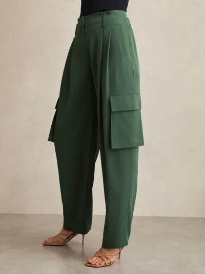 Reiss Green Petite Wide-leg Pleated Cargo Trousers