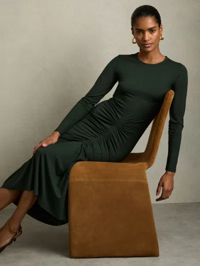 Reiss Green Ruched Jersey Midi Dress