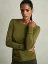 Reiss Green Ruched Side Crew-neck Top