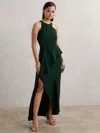 Reiss Green Ruffled Slash-detail Maxi Dress