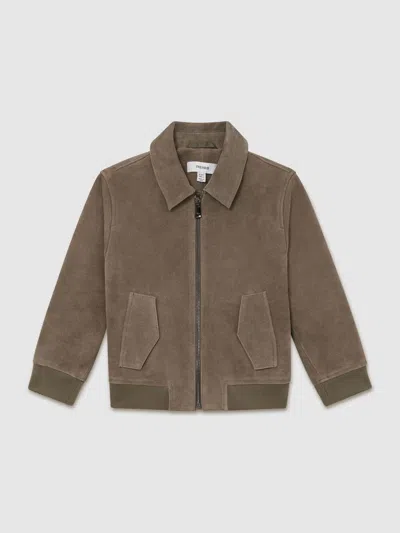 Reiss Green 9-13 Yrs Suede Zip-through Jacket