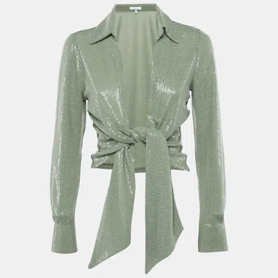 Pre-owned Reiss Green Sequin Jersey Tie-up Detail Liana Crop Top S