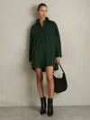 Reiss Green Shirt-style Shift Dress With Wool In Green