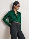 Reiss Womens Green Ameira Concealed-placket Long-sleeve Silk Shirt
