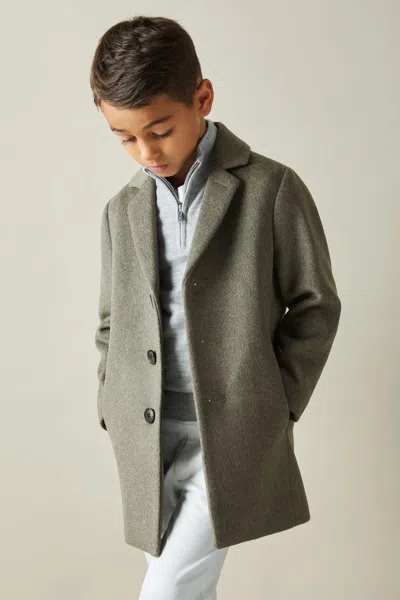 Reiss Green Smoke Senior Single Breasted Overcoat