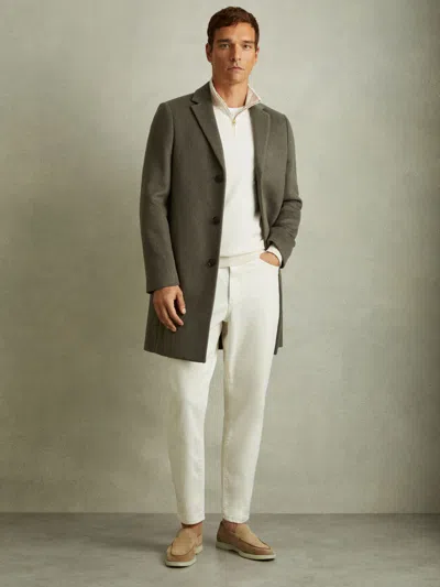 Reiss Green Smoke Gable Wool Blend Single Breasted Overcoat
