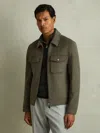 Reiss Green Smoke Peridoe Zip-through Trucker Jacket With Wool In Green