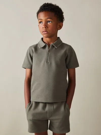 Reiss Kids' Green Smoke Robin 9-13 Yrs Textured Drawstring Shorts