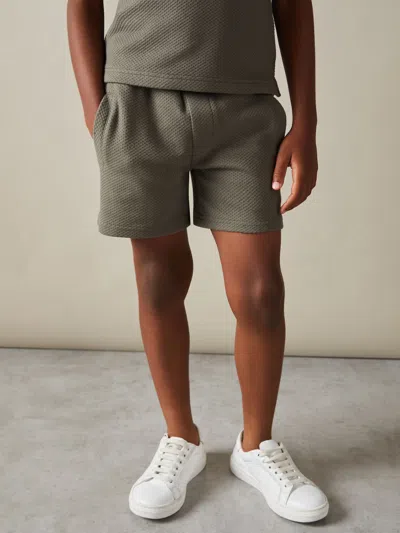 Reiss Kids' Green Smoke Senior Textured Half-zip Polo Shirt