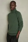 Reiss Green Smoke Wool-blend Ridge-seam Roll-neck Jumper In Green Smoke