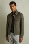 Reiss Green Smoke Zip-through Trucker Jacket With Wool