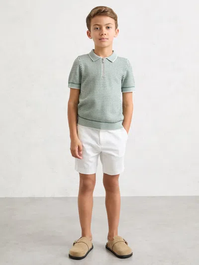 Reiss Kids' Green Textured-knit Half-zip Polo Shirt