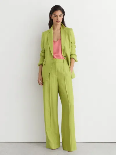 Reiss Green Textured-weave Wide-leg Suit Trousers In Multi