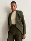 Reiss Green Twill Double-breasted Blazer In Green
