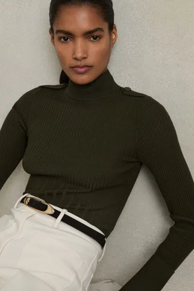 Reiss Green Vienne Rib-knit High-neck Top