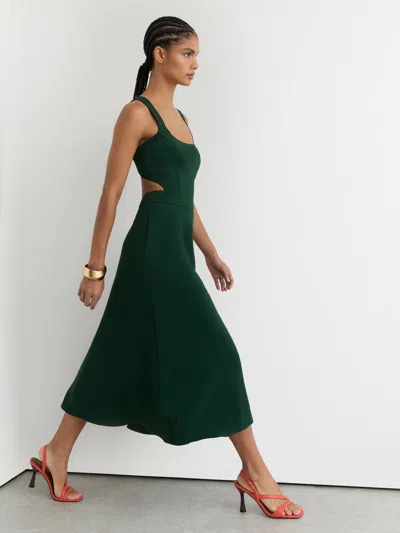 Reiss Green Waisted Cut-out Twill Midi Dress