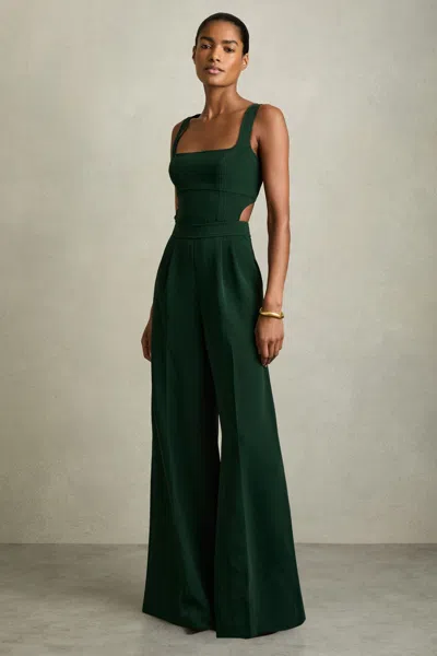 Reiss Green Wide-leg Cut-out Jumpsuit