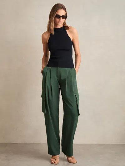 Reiss Green Wide-leg Pleated Cargo Trousers