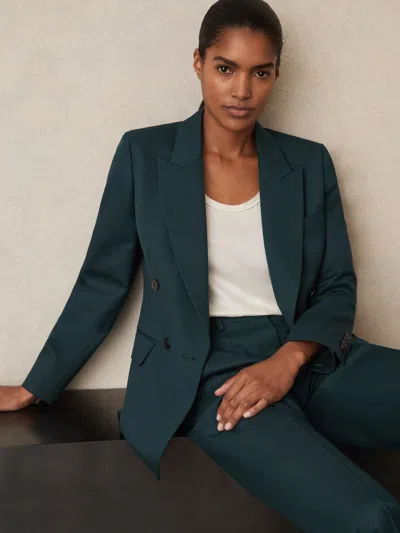Reiss Green Wool-blend Double-breasted Suit Blazer