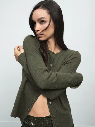 Reiss Green Wool-blend Crew-neck Cardigan With Cashmere