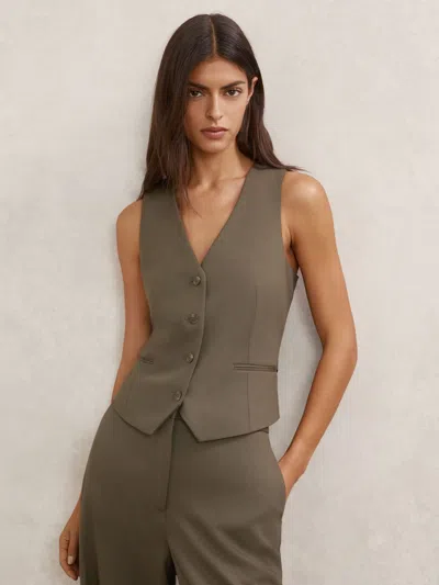Reiss Green Wool-blend Tailored Waistcoat In Brown