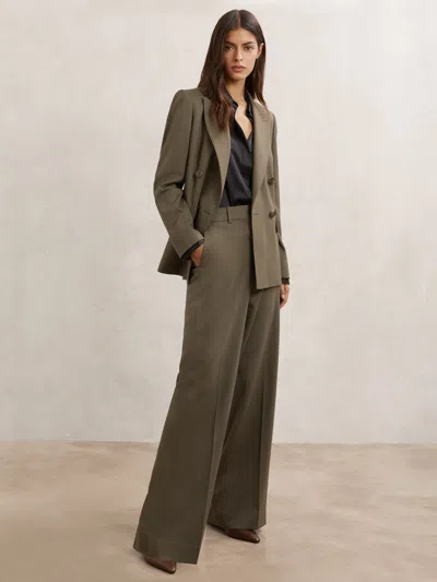 Reiss Green Wool-blend Wide-leg Suit Trousers