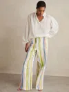 Reiss Green/blue Linen-blend Stripe Trousers In Multi