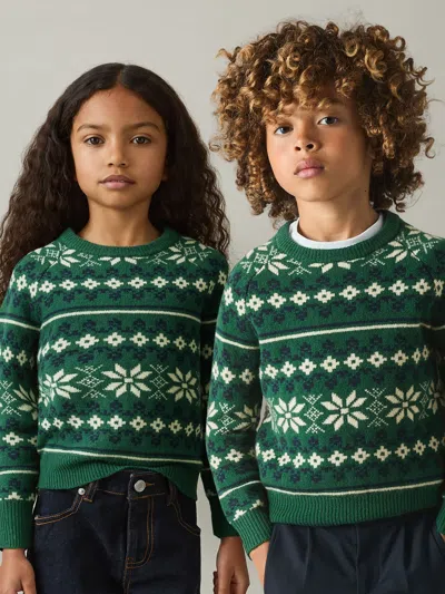 Reiss Kids' Green/blue/ecru 3-9 Yrs Merino Jumper