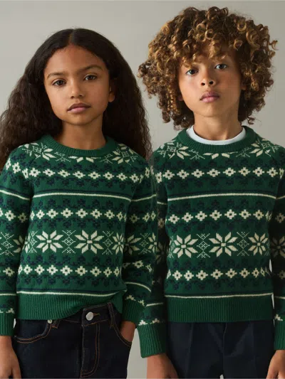 Reiss Green/blue/ecru Arkensaw 9-13 Yrs Merino Jumper